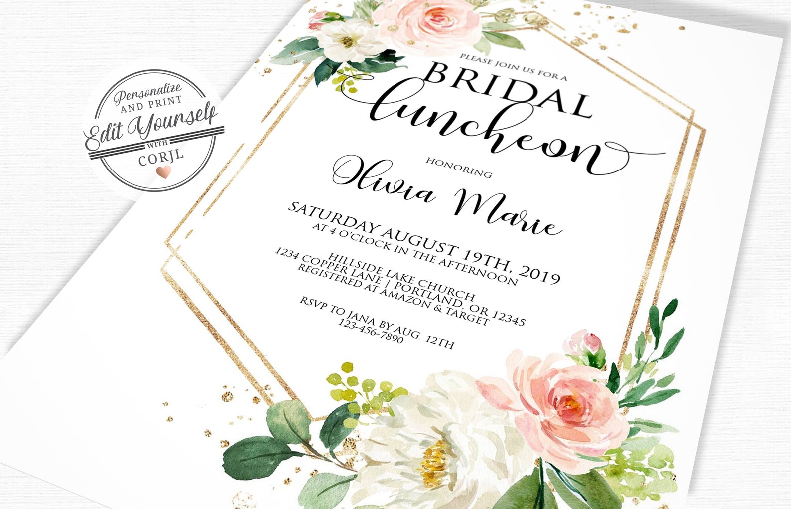 Bridal Luncheon Invitation Template Editable Invitation | Etsy