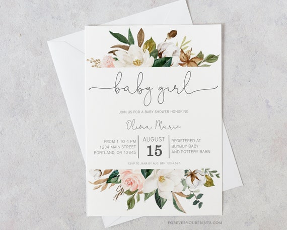 Girl Baby Shower Invitation Instant Download, Self-editable Floral Baby Shower Invite, 100% Editable Text Il_570xn