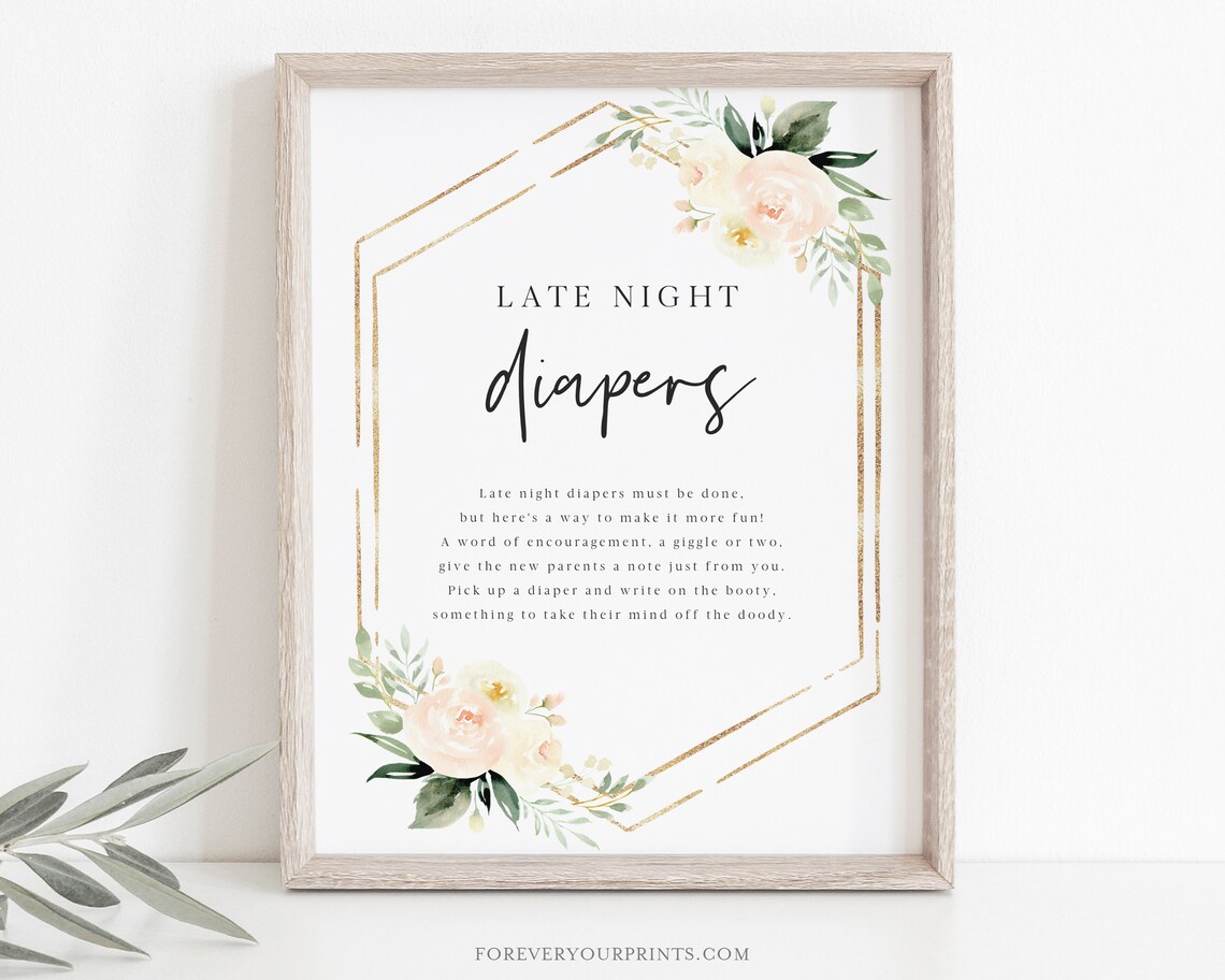 Late Night Diapers Sign Printable Minimalist Baby Shower - Etsy