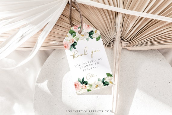 Thank You Tags, Bridal Shower Favor Tags, Floral Gift Tags, Baby Shower Tags, Digital Download, Editable Text, Corjl Il_570xn