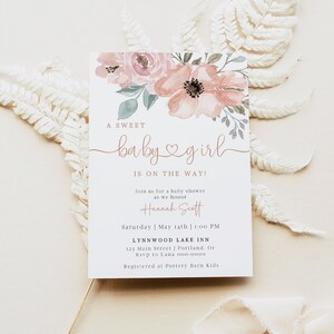 Floral Baby Shower Invitation Girl, Oh Baby Invite Instant Download, Couples Shower, Editable Invitation