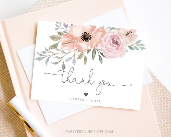 Floral Thank You Note, Printable Thank You Card Template, Instant.