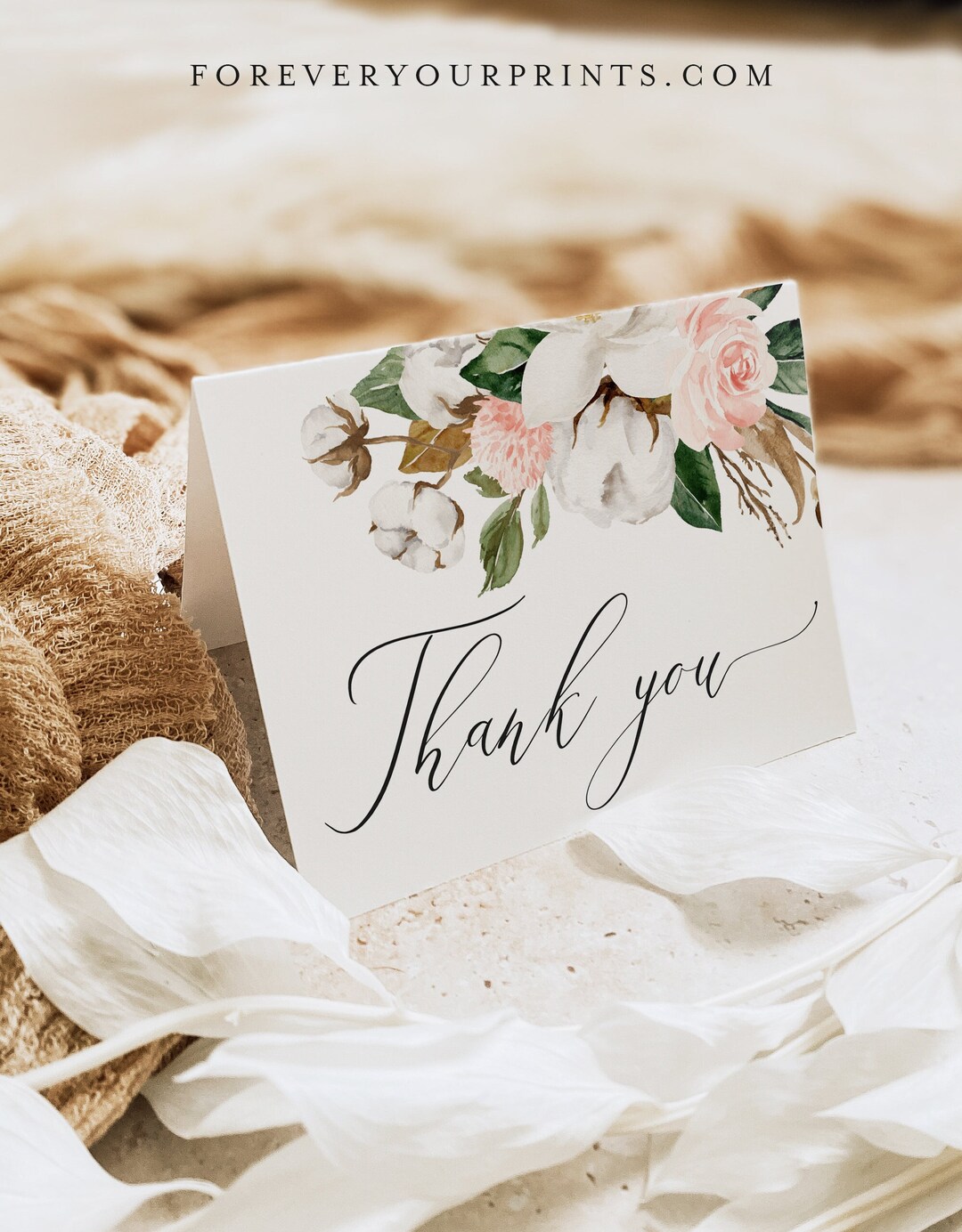 Floral Thank You Note, Printable Thank You Card Template, Bridal Shower ...