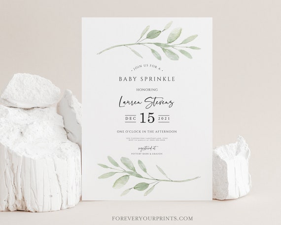 Baby Sprinkle Invitation Boy, Greenery Baby Shower, Instant Download Il_570xn