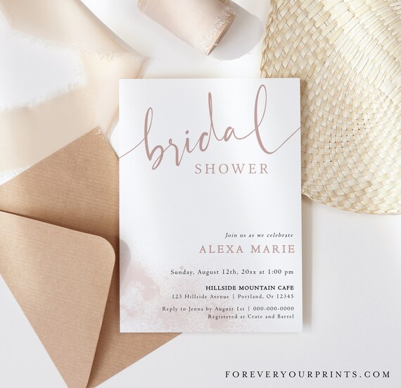 Watercolor Bridal Shower Invitation Template, Minimalist Bridal Shower