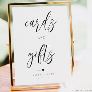 Cartes et cadeaux signe imprimable, signe de mariage minimaliste moderne, signe de douche de bébé, signe de cadeau de douche nuptiale, fête de retraite