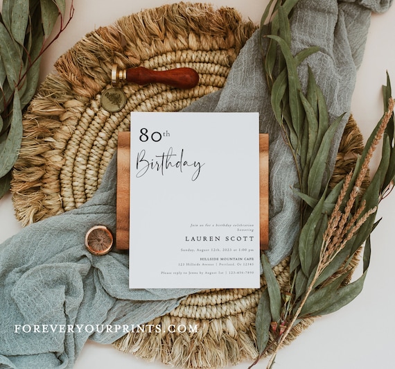 80th Birthday Invitation Download Classic Birthday Invites | Etsy