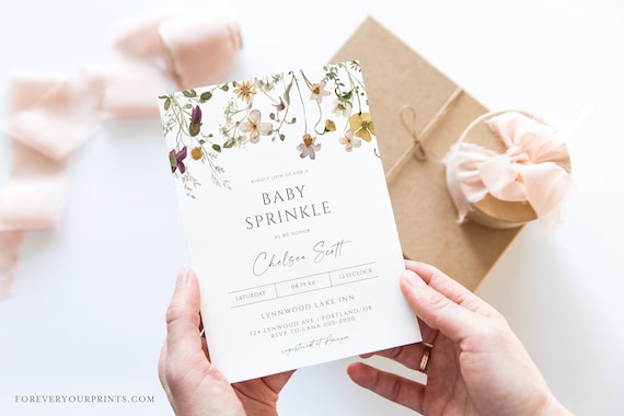 Baby Sprinkle Invitation Girl, Wildflower Baby Shower Invite, Garden Flowers Evite, Blush Pink, Editable Digital File Il_570xn