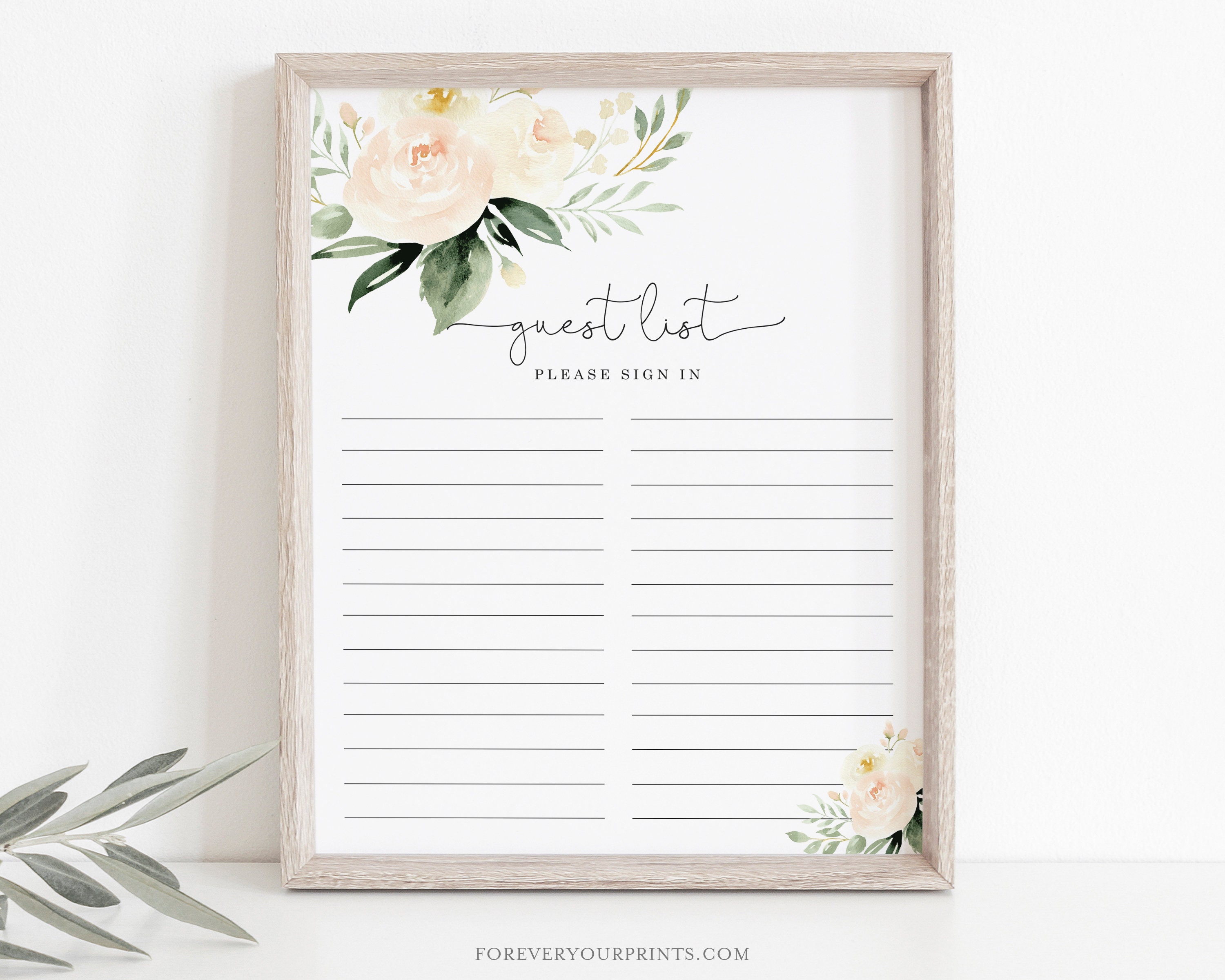 Wedding Guestbook Guest List Bridal Shower Sign In Sheet Etsy
