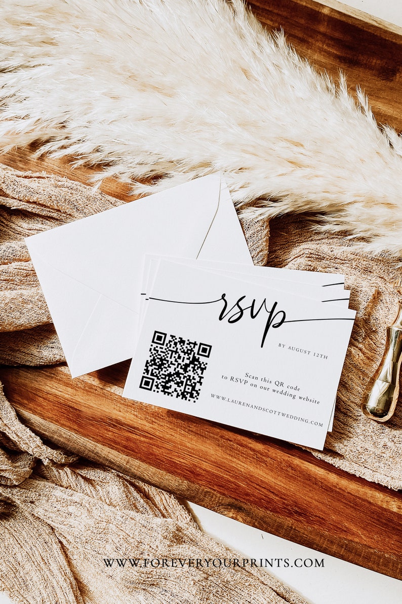 QR Code Wedding Rsvp Cards, Online Reply Card Template, Modern Minimalist, 100% Editable Text, Diy, Digital Download image 3