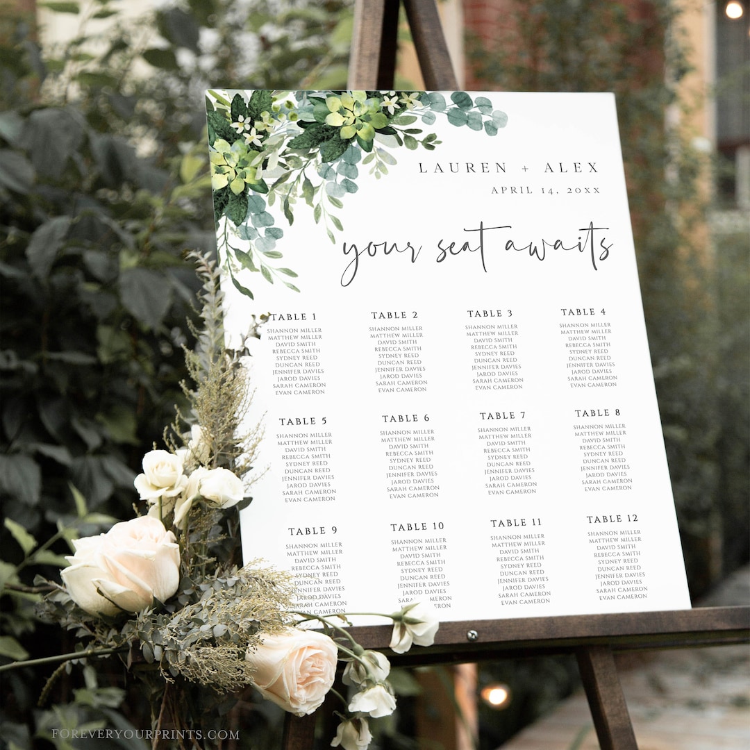 Printable Seating Chart Template, Wedding Seating Sign, Instant ...