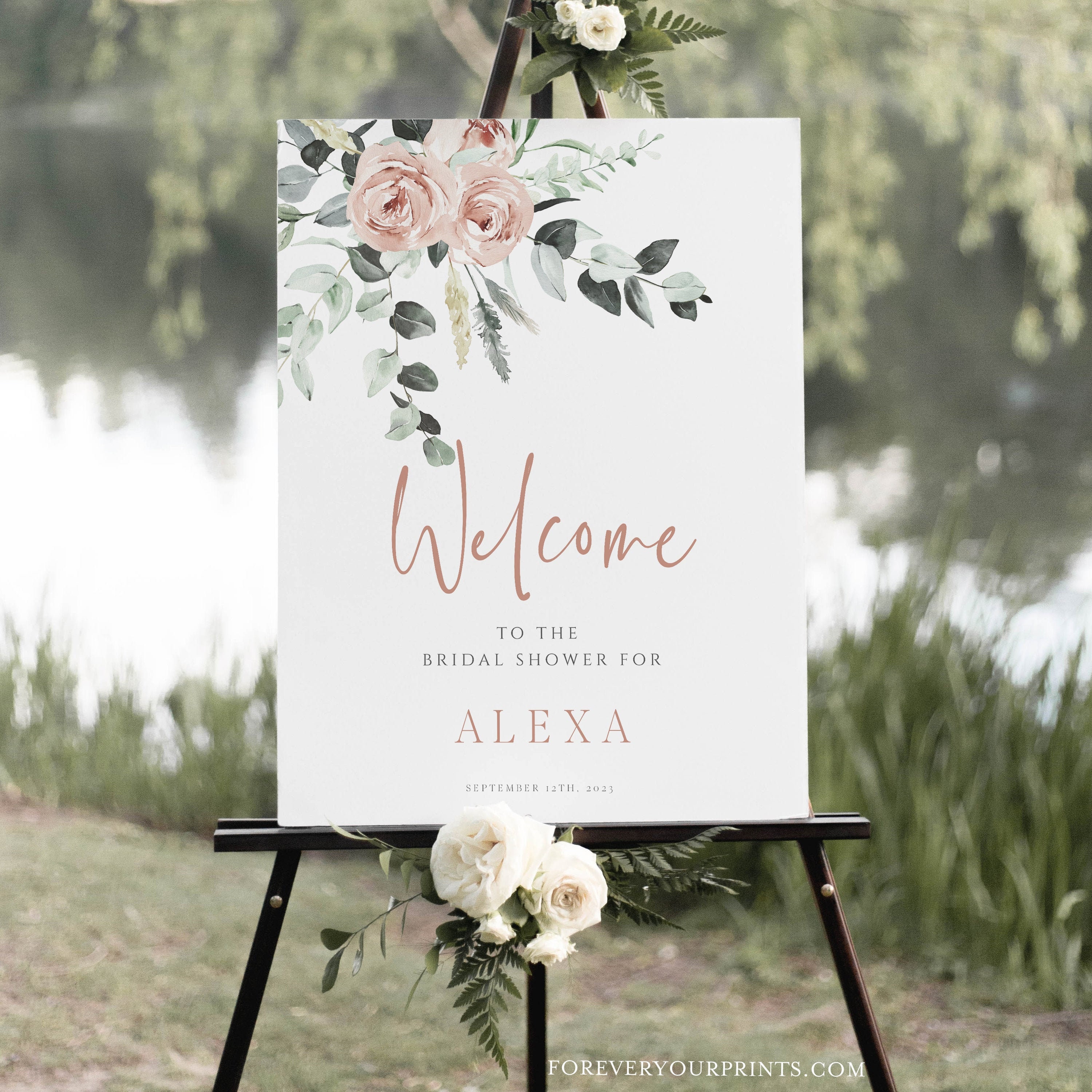 Bridal Shower Welcome Sign Template, Blush Pink Floral Wedding Welcome  Sign, Digital Download In Bridal Shower Banner Template