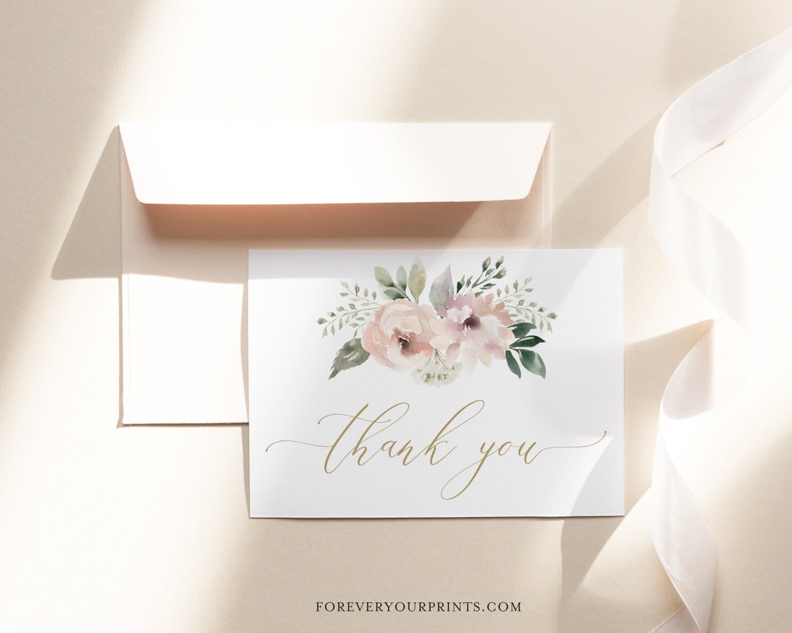 Classic Thank You Card Template Floral Thank You Note Card | Etsy