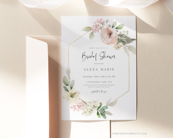 Bridal Shower Invite Template, Blush Pink Floral, Bridal Shower Invitation Printable, Corjl, Instant Download, Try Before Purchase Il_570xn