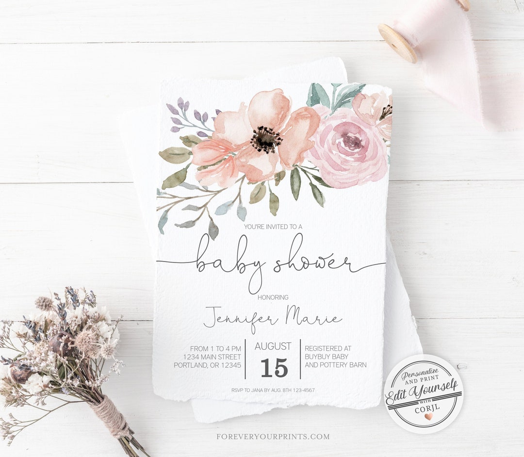Printable Baby Shower Invitation Girl | Editable Invitation Template - Etsy
