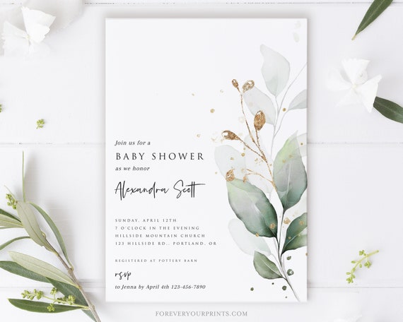 Printable Baby Shower Invitation Template, Eucalyptus Baby Shower ...