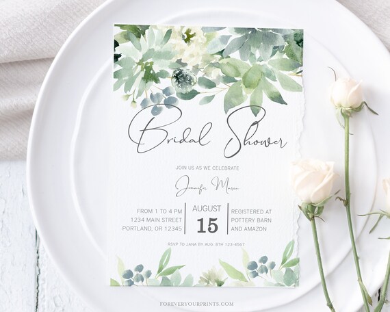 Succulent Bridal Shower Invitation Template, Printable Bridal Shower Invite, 100% Editable Text, Instant Download Il_570xn