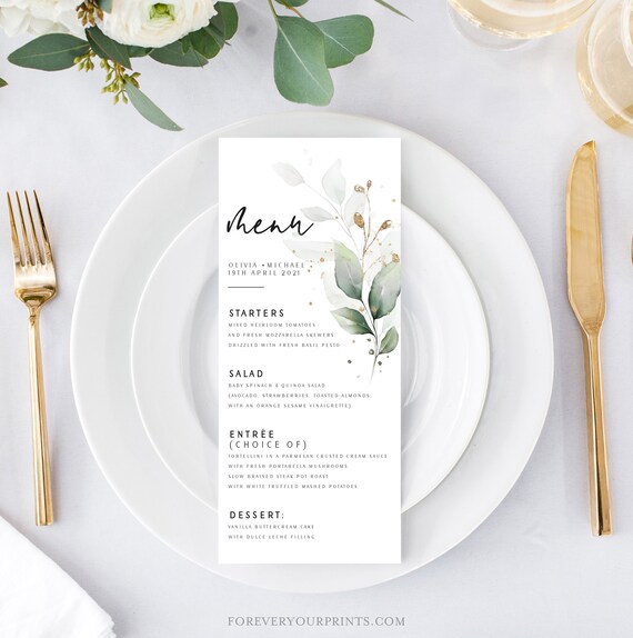 Greenery Wedding Menu Template Menu Cards Instant Download By