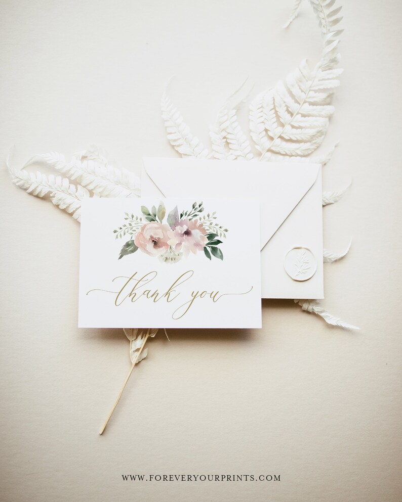 Classic Thank You Card Template Floral Thank You Note Card Etsy