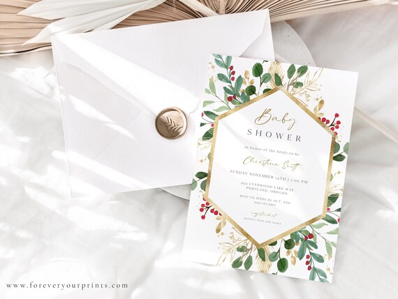 Winter Baby Shower Invitation Template, Christmas Baby Shower Invite, Gender Neutral, Baby Sprinkle, Editable Text Il_570xn