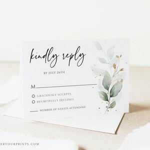 Wedding Rsvp Cards, Rsvp Card Template, Eucalyptus Greenery, 100% Editable Text, Diy, Digital Download image 9