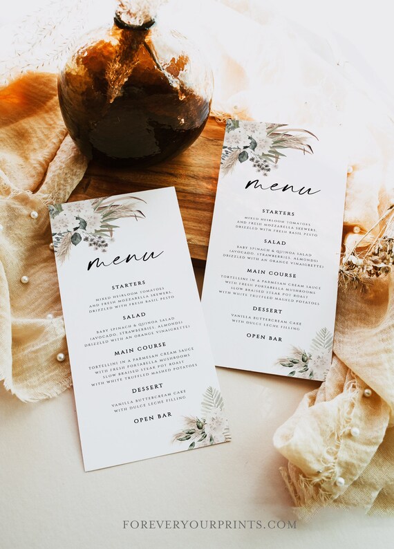 Minimalist Menu Template, Classic Wedding Table Decor, Modern Dinner