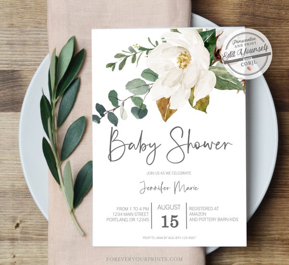 Greenery Baby Shower Invitation Template, Eucalyptus Baby Shower Invite | Editable Instant Download Il_570xn