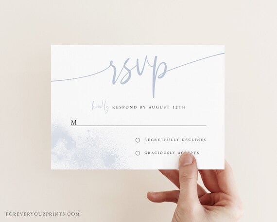 Rsvp Card Template, Wedding Rsvp Cards, Pastel Blue Minimalist, 100% Editable Text, Diy, Digital Download Il_570xn