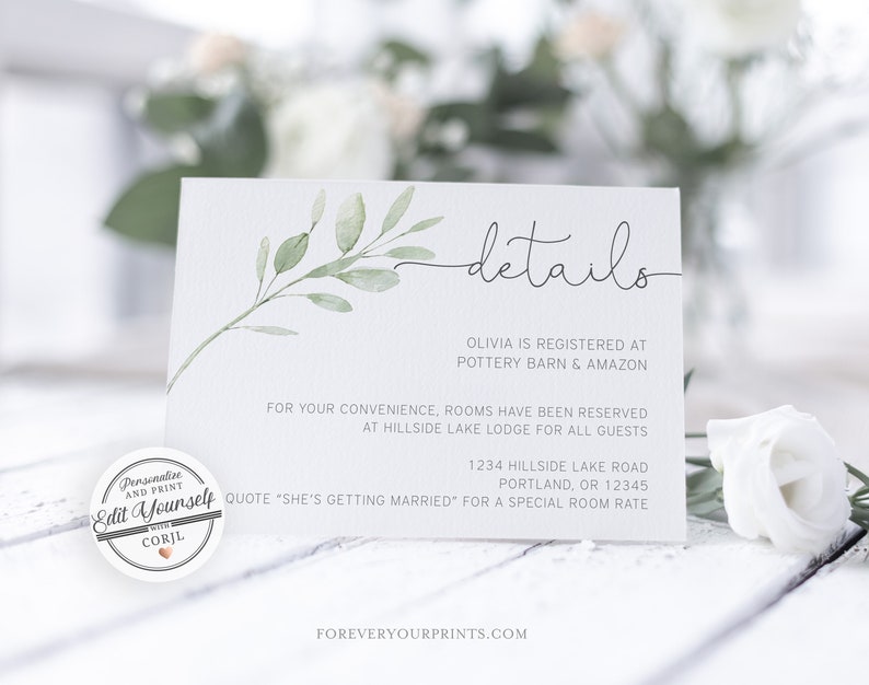 Details Card Template, Editable Registry Card, TRY BEFORE You BUY, Instant Download image 2