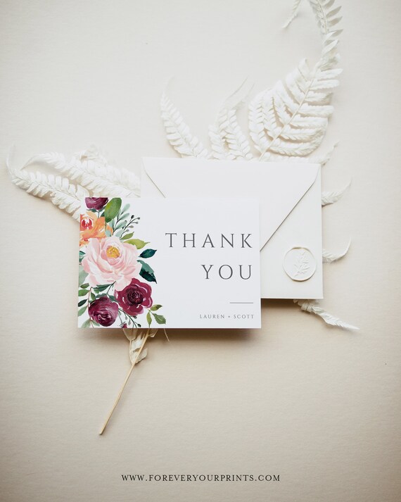 Wedding Thank You Cards, Thank You Note Cards, Autumn Wedding Template, Instant Download Il_570xn