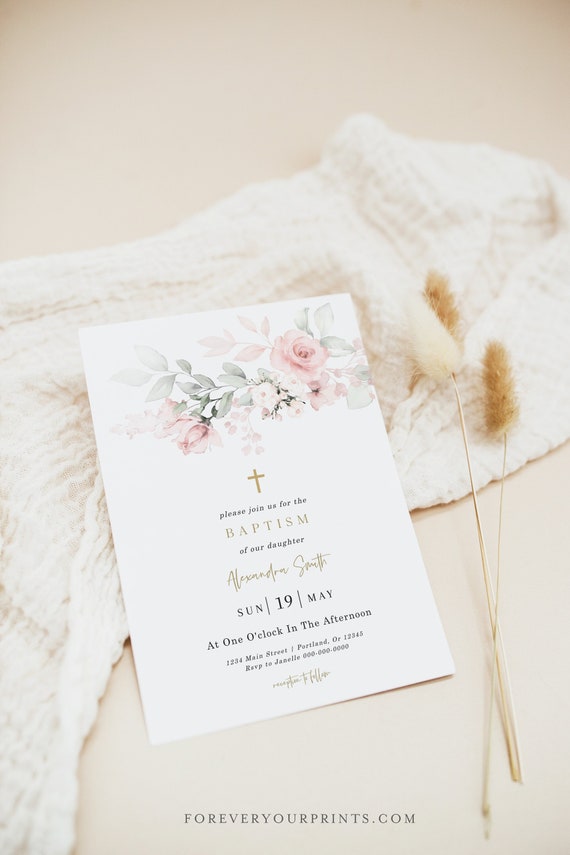 Baptism Invitation Girl, Baby Girl Christening, Baptism Invite, Digital Download, Editable Template Il_570xn