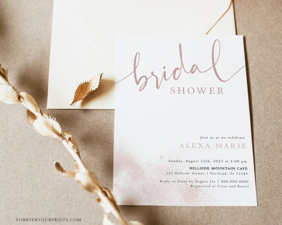 Minimalist Bridal Shower Invitation, Blush Bridal Invitation, Bridal Shower Evite, Bride to Be, Editable Template Il_570xn