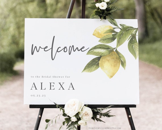 Lemon Welcome Sign, Printable Summer Citrus Wedding or Bridal Shower Sign, Instant Download, Corjl, Editable Template Il_570xn
