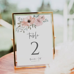Blush Wedding Table Numbers, Modern Table Number Template, Simple Table Numbers, Printable Table Seating Cards, Editable, Instant Download