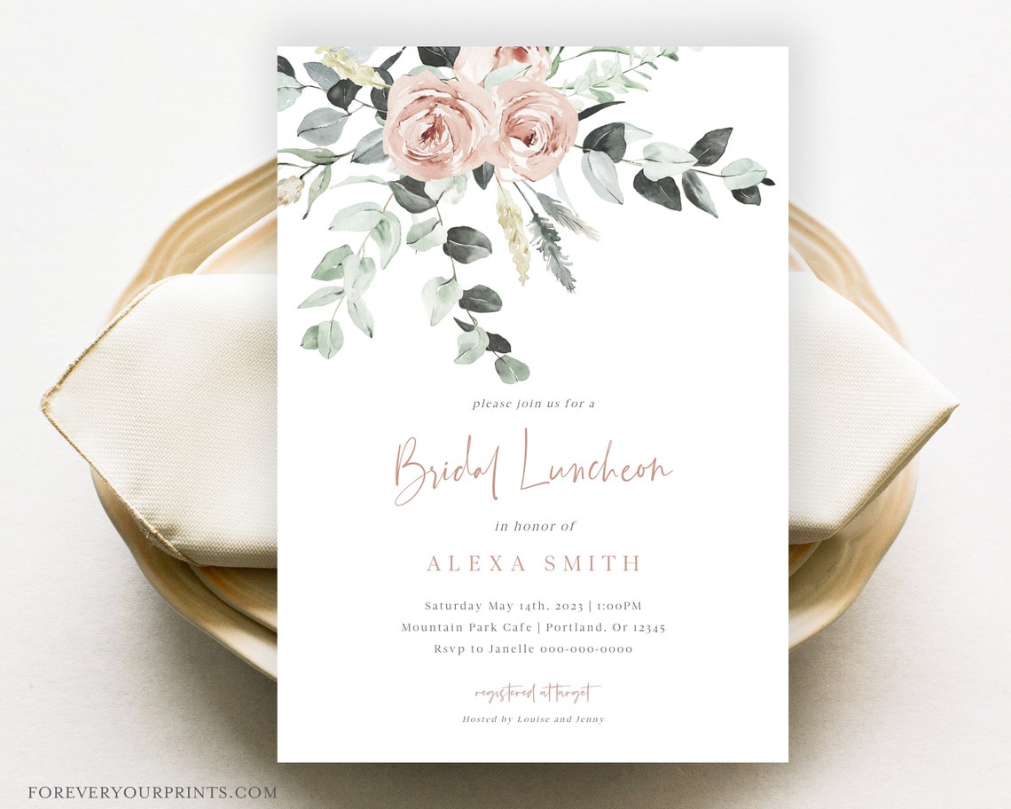 Bridal Luncheon Invitation Template Floral Wedding Shower | Etsy