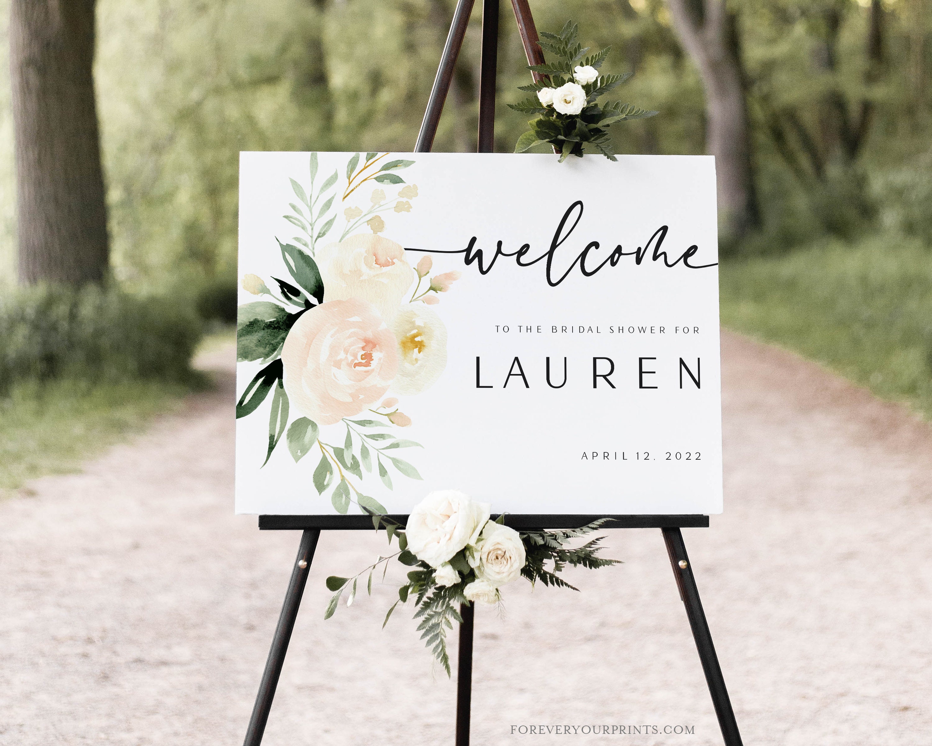 Bridal Shower Welcome Sign Template Printable Pines Forest Greenery 