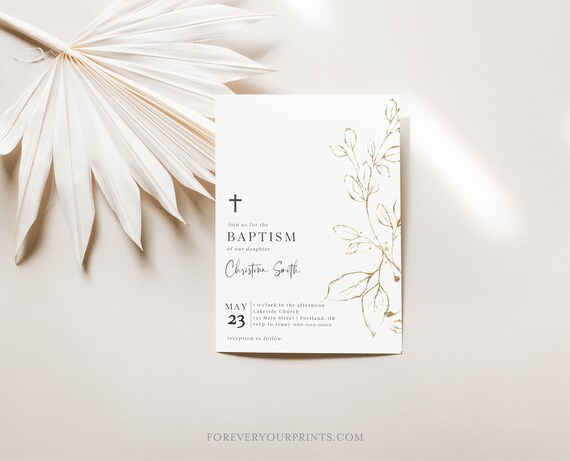 Baptism Invitation Template, Editable Baptism Invite, Modern Minimalist, Digital Download Il_570xn