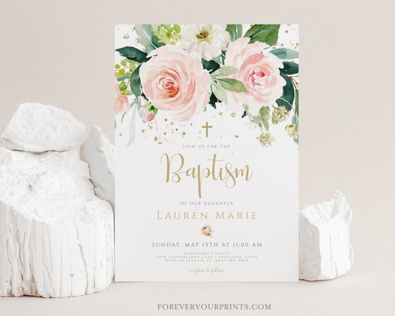 Baptism Invitation Girl, Editable Invitation, Digital Download Il_570xn