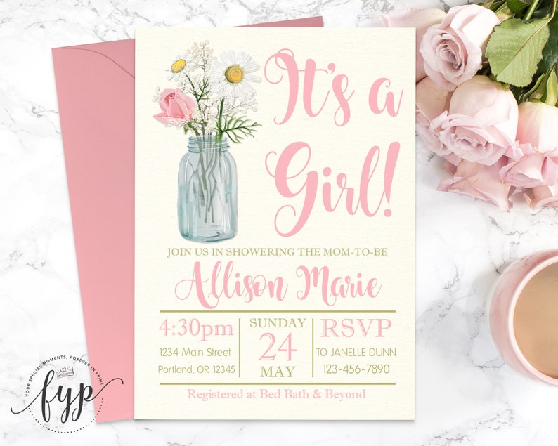 Rustic Floral Baby Shower Invitation Shabby Chic Baby Shower Etsy