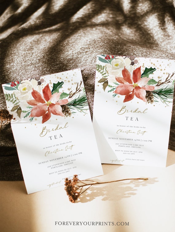 Christmas Bridal Tea Invitation Template, Winter Bridal Shower Invites, Instant Download Il_570xn