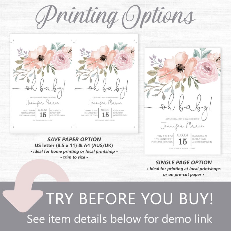 Baby Girl Shower Invitation Oh Baby Invite Editable Etsy