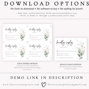 Wedding Rsvp Cards, Rsvp Card Template, Eucalyptus Greenery, 100% Editable Text, Diy, Digital Download image 7
