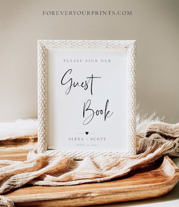 Minimalist Guestbook Wedding Sign, Modern Guest Book Wedding Signage, Instant Download
