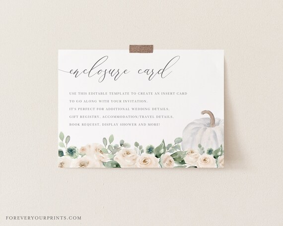 Editable Details Card, Pumpkin Baby Shower, Wedding Invitation Insert Card, Greenery Enclosure Card, Instant Download Il_570xn