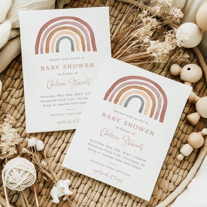 Regenbogen-Babyparty-Einladungs-Vorlage | Bearbeitbar Neutral Babypartyeinladung | Boho Baby Shower Printable | Moderne Baby Feier