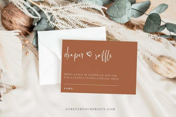 Diaper Raffle Ticket Template, Boho Diaper Raffle Cards, Terracotta, Baby Shower Games, Gender Neutral, Fully Editable, Digital Download Il_570xn