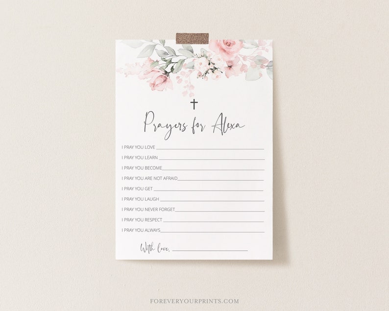 INSTANT DOWNLOAD Baby Shower Games: Prayers For Baby Card, Well Wishes for Baby, Floral Baby Shower image 1