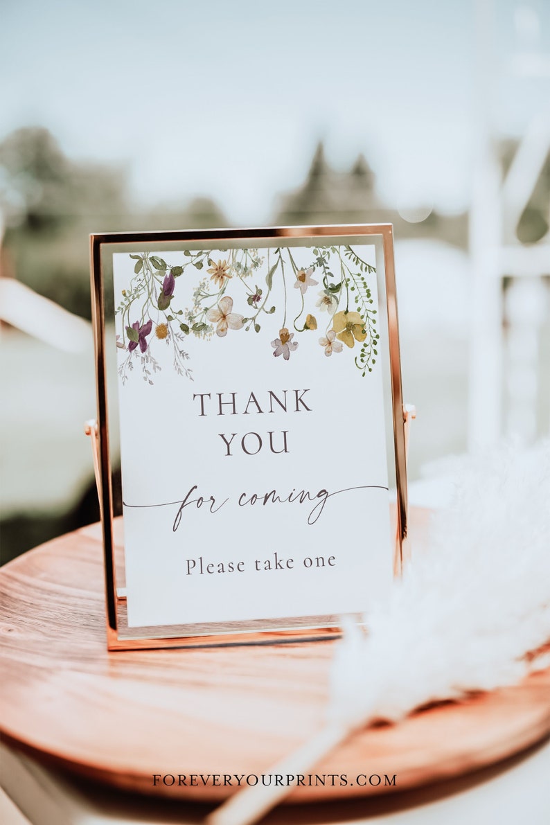 Thank You For Coming Sign Template Wildflower Favors Sign Wildflower Wedding Boho Bridal Shower Sign Baby Shower Sign image 1