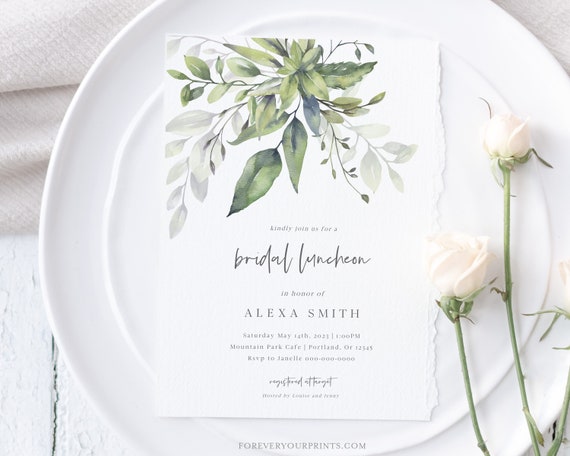 Bridal Luncheon Invitation Template, Eucalyptus Wedding Shower Invite, Editable Invitation Instant Download, Includes Thank You Card Il_570xn