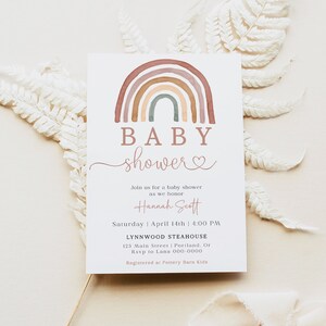 Bearbeitbare Boho Regenbogen-Babyparty-Einladung, Mädchen-Babyparty-Einladung, druckbare Baby Sprinkle Einladung, sofort Download